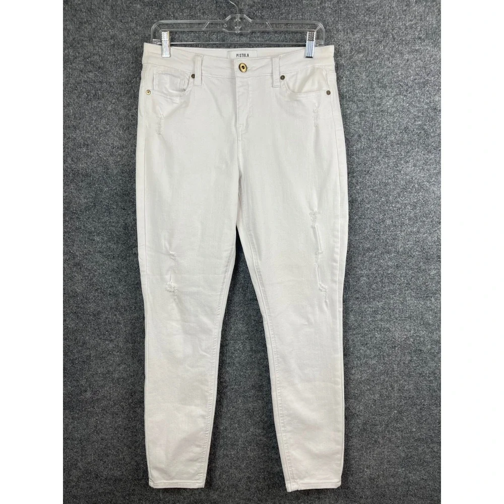 Pistola Skinny Jeans Women 29 White‎ Excellent Distressed Denim Pants